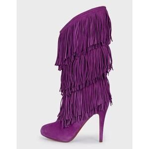 Christian Lauboutin Purple Suede Stiletto Fringe Boots Sz.37